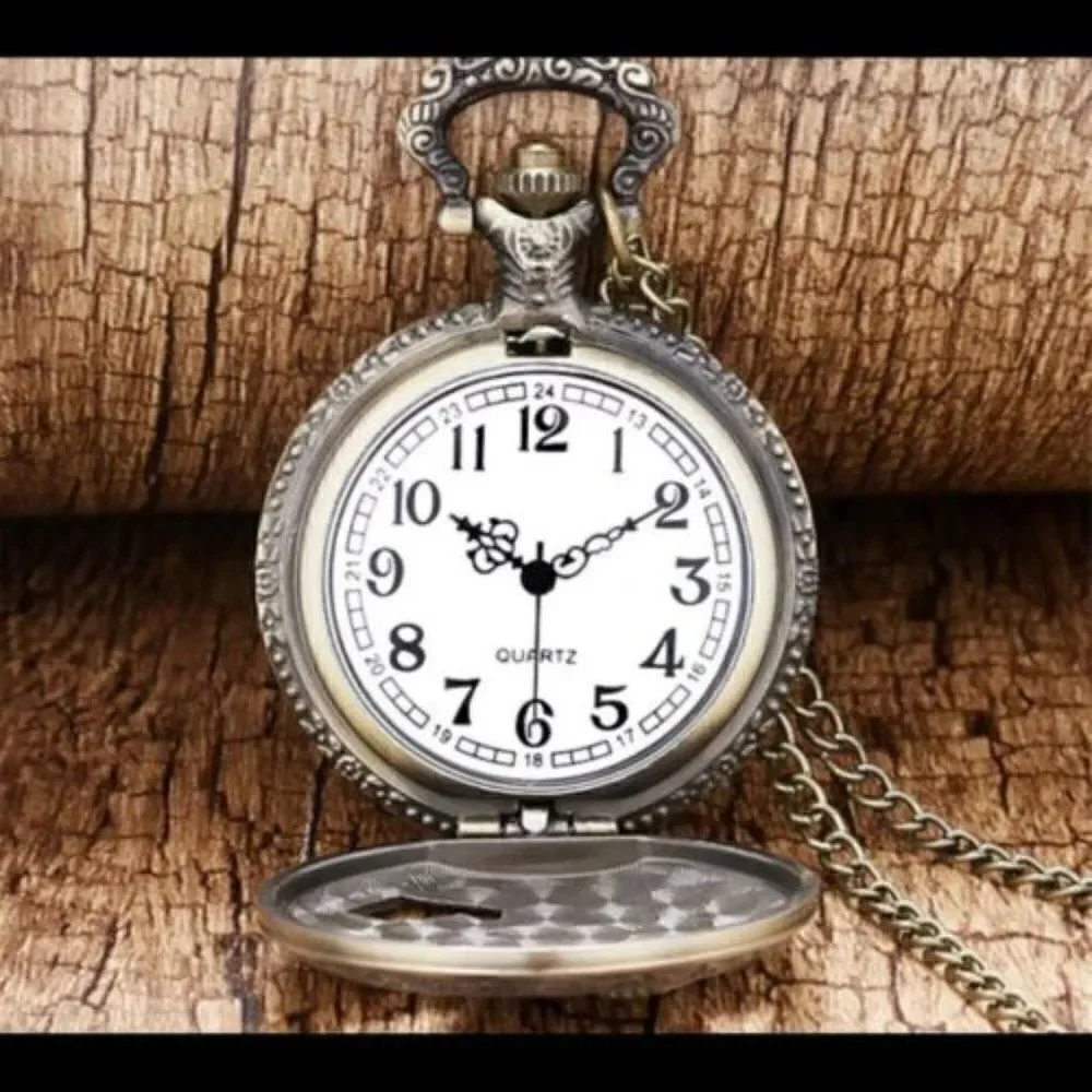 ANTIQUE BRONZE EAGLE LOCKET NECKLACE/POCKET QUARTZ WATCH